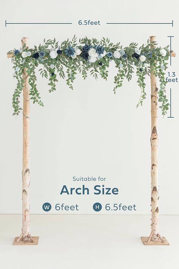 Artificial Flower Garland 78 Inch Dusty Blue and Navy Silk Arch Swag