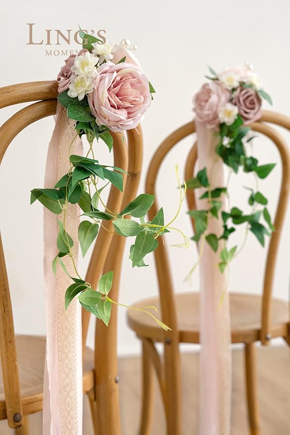 Artificial Aisle Pew Flowers 8 Pack Dusty Rose and Cream Silk and Foam