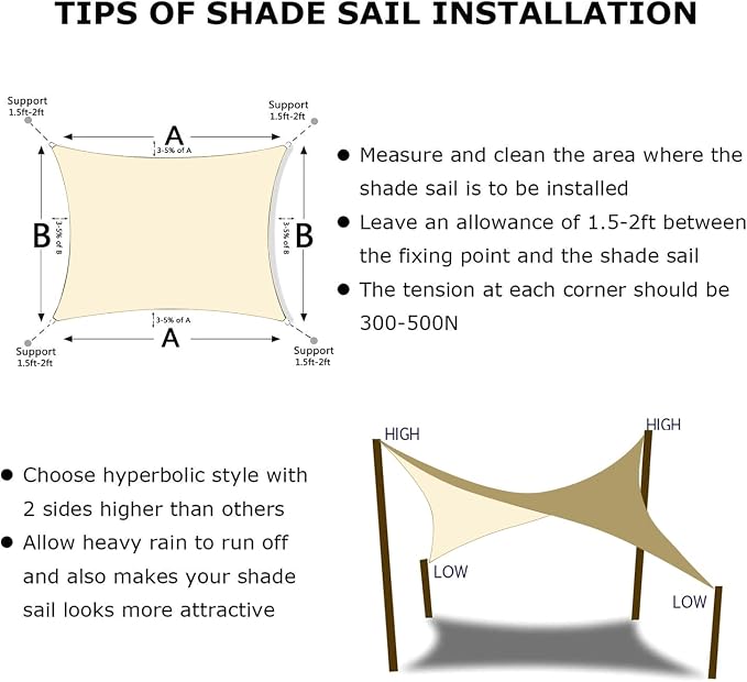 KANAGAWA 6'X10' Cream Custom Size Sun Shade Sail Rectangle UV Block Canopy Cover - Image 6