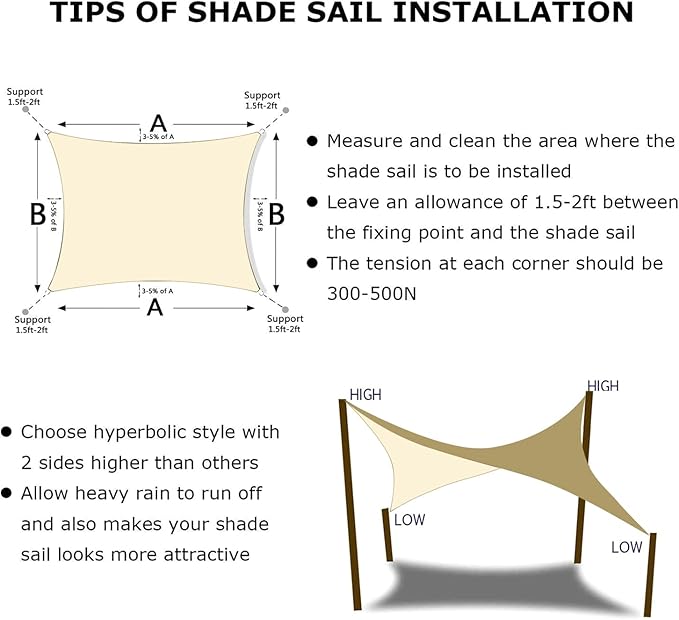 KANAGAWA 10'X13' Cream Custom Size Sun Shade Sail Rectangle UV Block Canopy - Image 6