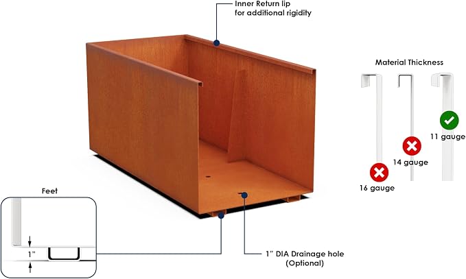 Plantercraft Extra Large Corten Steel Planter, Made in USA - Image 3