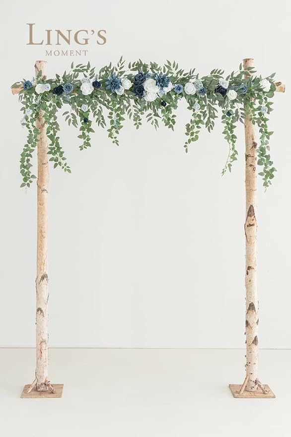 Artificial Flower Garland 78 Inch Dusty Blue and Navy Silk Arch Swag