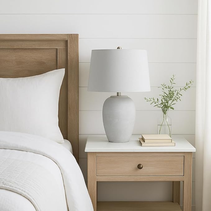 Table Lamp with Distressed Grey Ceramic Base and Grey Shade