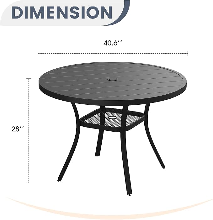 Round Metal Patio Dining Table, Dark Grey with Umbrella Hole