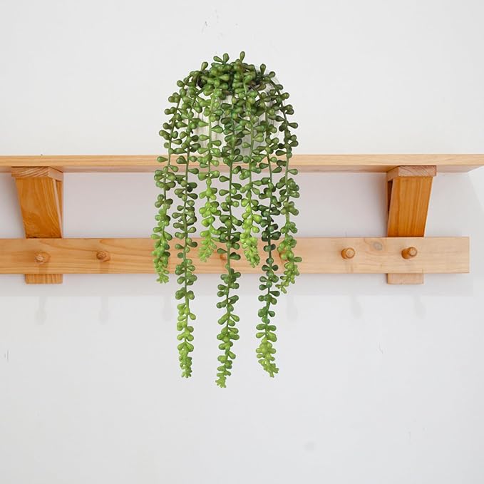 Artificial Plant String of Pearls, Green Plastic, 15 Inch Tall