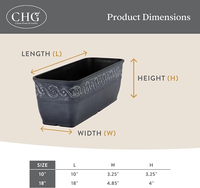 Classic Home and Garden Corinthian Rectangular Trough Window Box Planter - Image 5