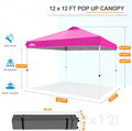 Gazebo Pop Up Canopy Tent, 12x12 ft Pink with Wheeled Carry Bag