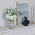Artificial Flowers with Glass Vase, 14.5-Inch White Silk Roses Bouquet