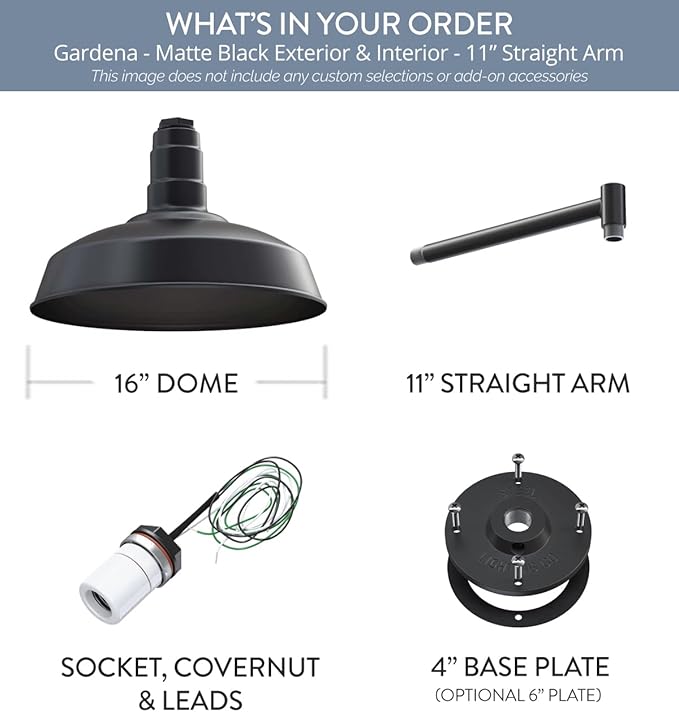 Wall Light: Matte Black Steel Farmhouse Barn Sconce, 16-Inch Dome