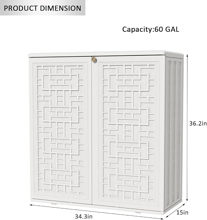 Deck Box, 60 Gallon Off White Resin Outdoor Storage Cabinet with Shelf
