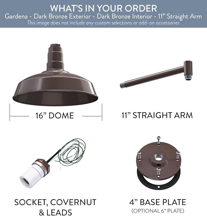 Outdoor Wall Barn Light, 16-Inch Dark Bronze Steel Dome