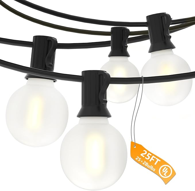 String Lights, 25FT Outdoor Globe Lights with 27 Frosted White LEDs