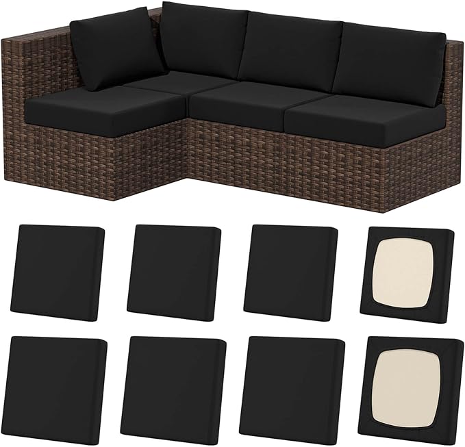 Cushion Covers Set of 8, Black Stretch Fit Outdoor Patio Covers