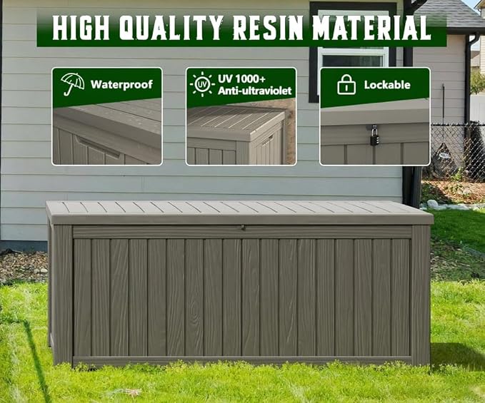 Deck Box 180 Gallon Resin Storage Bench, Striped Grey