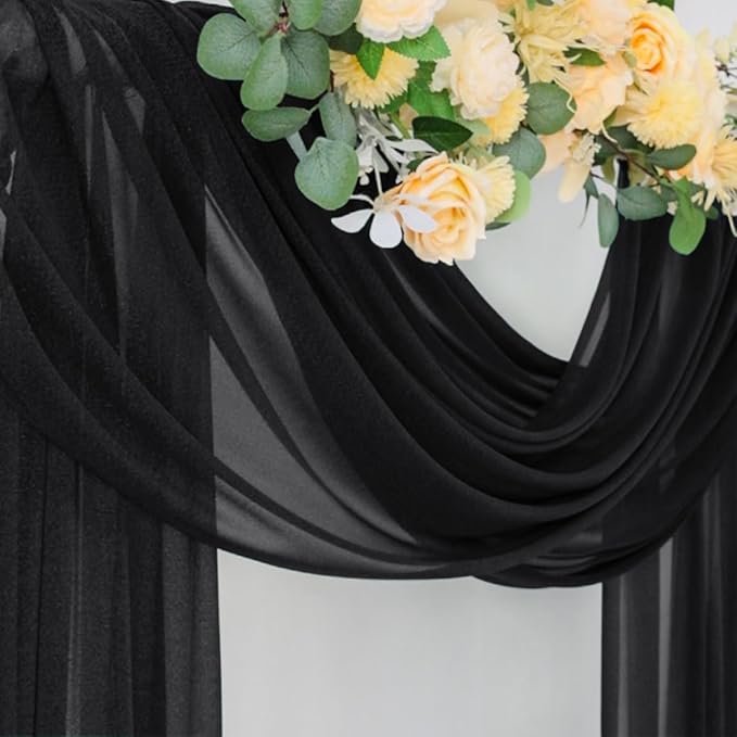 Outdoor Curtains: Black Sheer Chiffon Arch Drapes, 29 in x 6.5 Yd