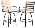 Patio Swivel Bar Stools Set of 2, Outdoor Bar Height Swivel Chairs by STRPRETTYBASIC