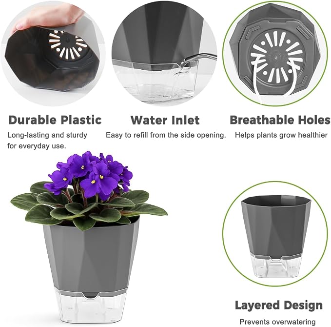 6 Pack Self Watering Plant Pots 8.4" Self Watering Planters - Image 4