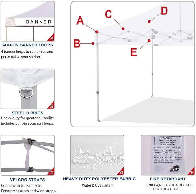 Eurmax USA Pop Up Canopy Top Gazebo Tent Cover Replacement Top Only, Bonus 4PC - Image 2