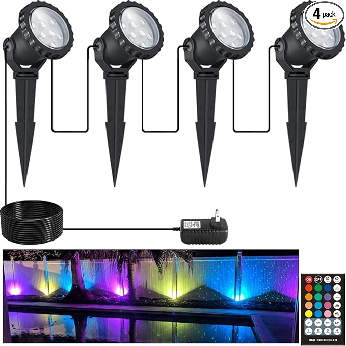 Spotlights Outdoor, RGB Color Changing Landscape Lights 12W 800lm 120V Plug in by COVOART