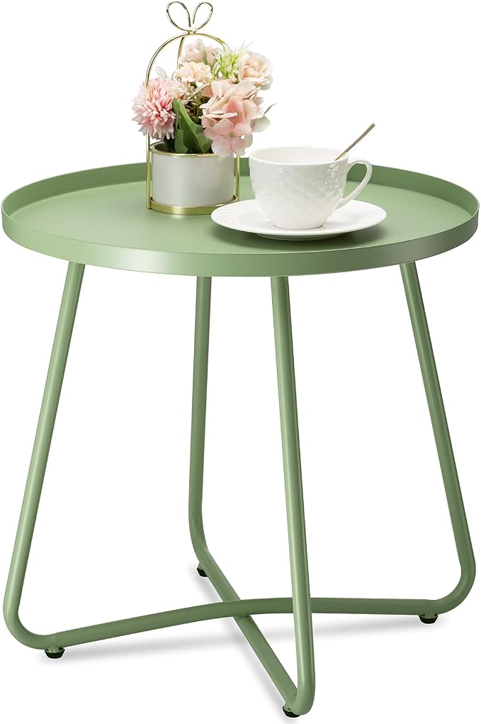 danpinera Outdoor Side Tables, Weather Resistant Steel Patio Small Round by danpinera