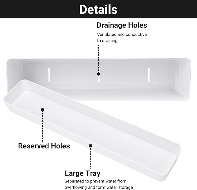 GREANER Herb Planter with Tray, 1 Pack 12x3.8 Inch Rectangle Window Box - Image 3