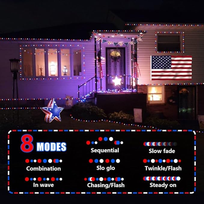 String Lights 500 LED 165 ft Red White Blue Outdoor Waterproof