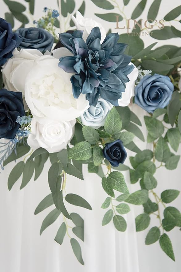 Artificial Flower Garland 78 Inch Dusty Blue and Navy Silk Arch Swag