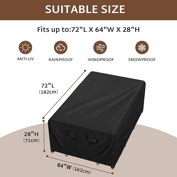 iBirdie Outdoor Patio Furniture Set Covers 72 x 64 inch fit 5 x 6 ft, 62 inch - Image 2