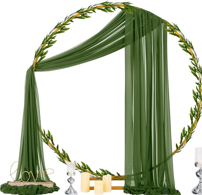 Outdoor Curtains Olive Green Sheer Chiffon Arch Drapes, 6.5 Yards