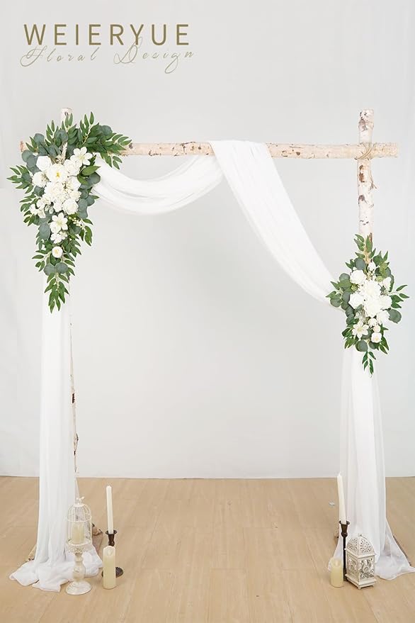 Artificial Flowers Arch Swag Set, 2 Swags and Chiffon Drape, Fairy White