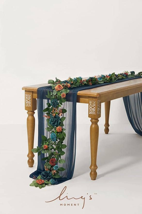 Artificial Flower Garland 5 ft Teal Blue Foam Rose Vine for Weddings