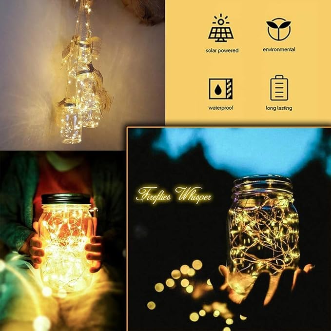 String Lights Mason Jar Lid Lights, 12 Pack Warm White Solar