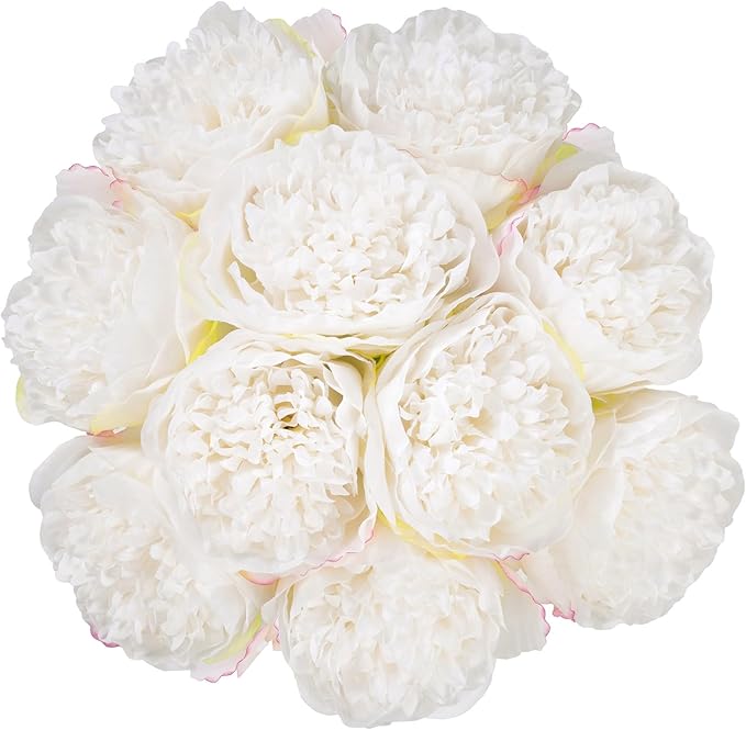 Artificial Peony Flowers, 20 Heads, White Silk-Like Blooms for Home Decor