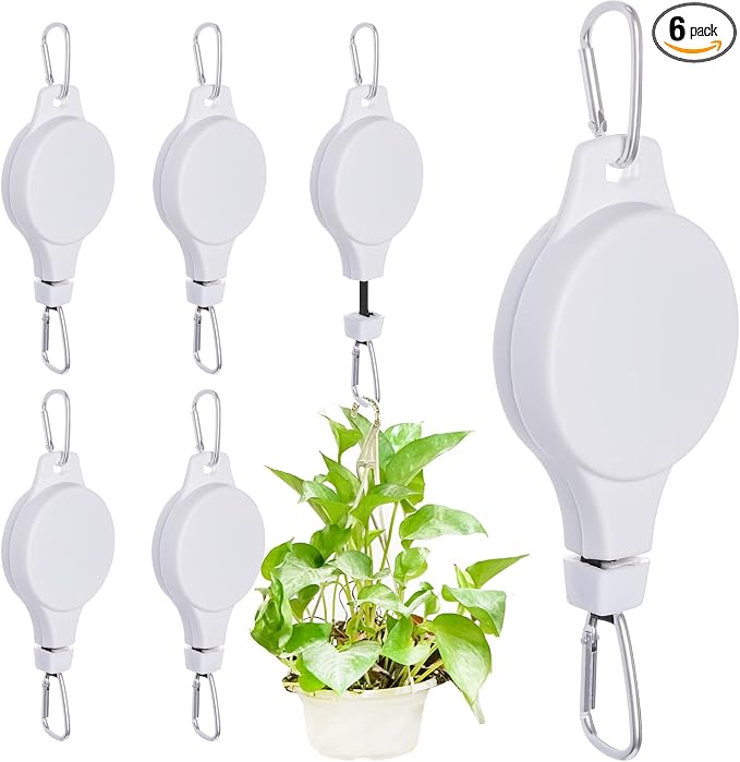 6 Pcs Retractable Plant Hanger, Easy Reach Plant Pulley Adjustable Height Wheel by Haakong
