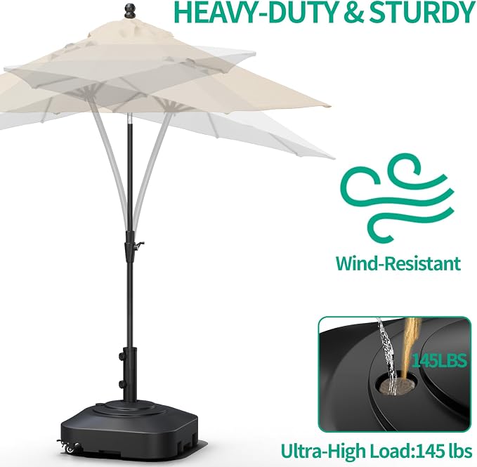 Umbrella Base with 5 Wheels, Upgraded 145lb Umbrella Stand Base, Heavy Duty & - Image 5