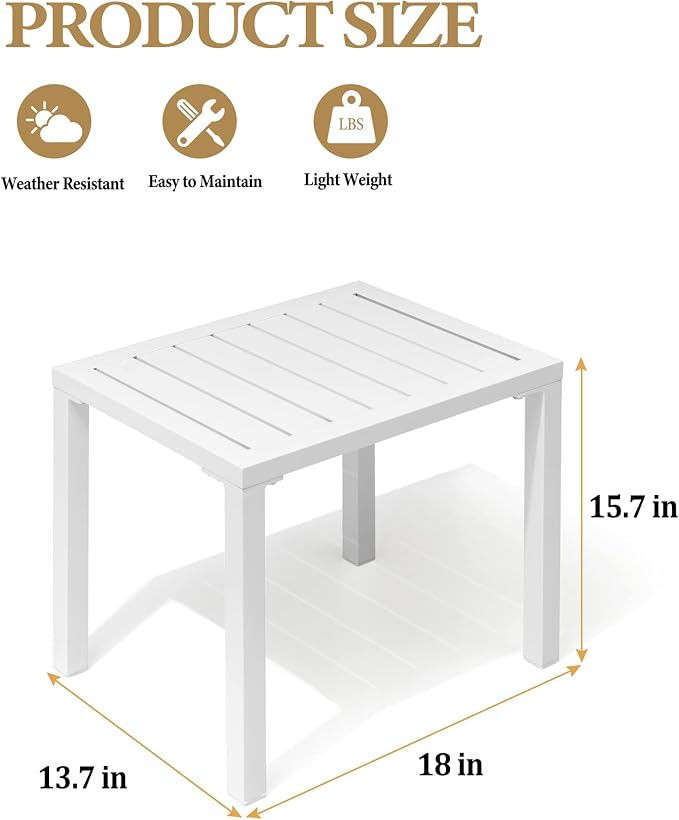 Crestlive Products Outdoor Side Table Set of 2, Aluminum Rectangular Side/End - Image 3