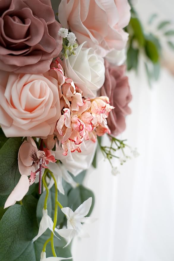 Artificial Flower Swag Set for Wedding Arch, Dusty Rose, 26Ft Draping Fabric