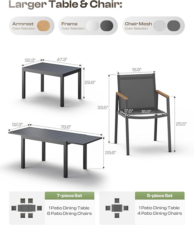 Outdoor Dining Chairs Set of 2, Aluminum Patio Dining Chairs - Image 8