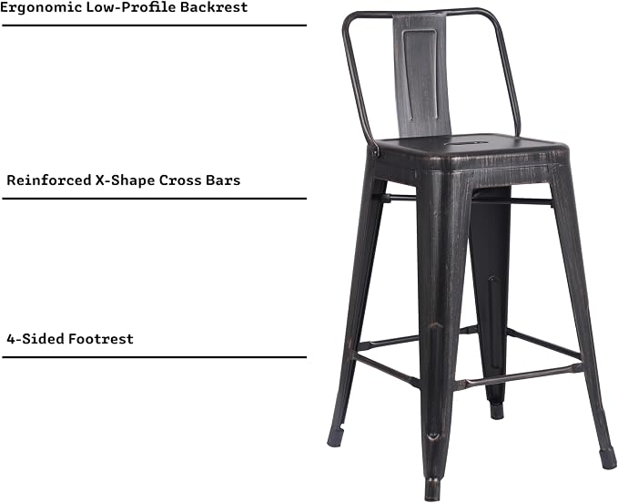 AC Pacific 24” Metal Barstool Set of 4 – Country Rustic Style - Image 5