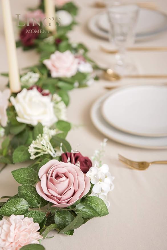 Artificial Rose Garland 5 Ft Dusty Rose Foam Silk Flowers Vine