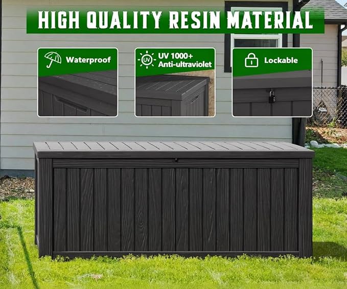 NUNU LAB 180 Gallon Outdoor Storage Box, Resin Large Sturdy Deck Box, Backyard - Image 2