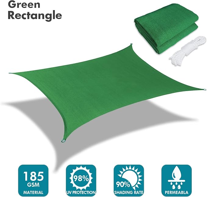 KANAGAWA 6'X7' Dark Green Custom Size Sun Shade Sail Rectangle UV Block Canopy - Image 2