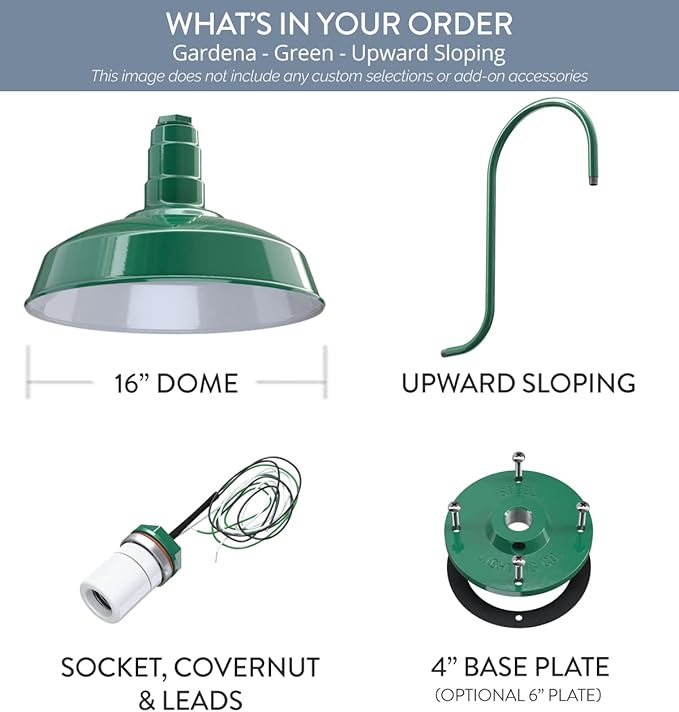 Outdoor Wall Light, 16-Inch Dome Green Farmhouse Barn Fixture