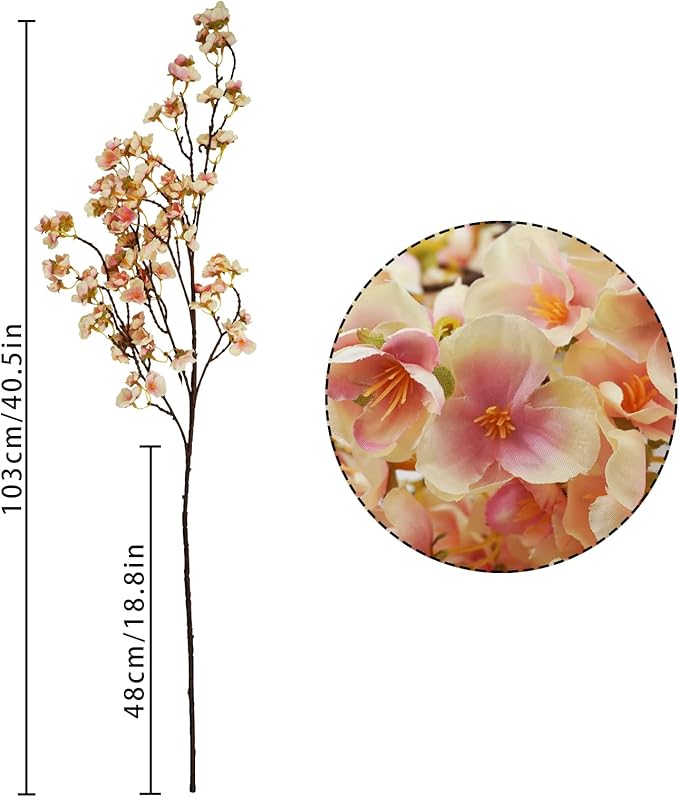 Artificial Flowers Silk Cherry Blossom Branches, 40.5 Inch, Pink Yellow