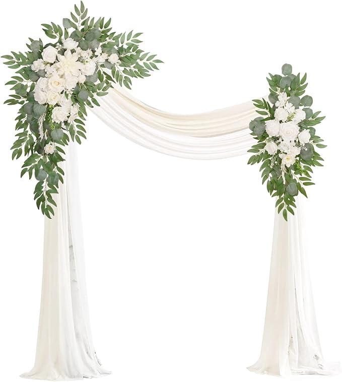 Artificial Flowers Arch Kit, 4 Pieces, White Champagne Silk