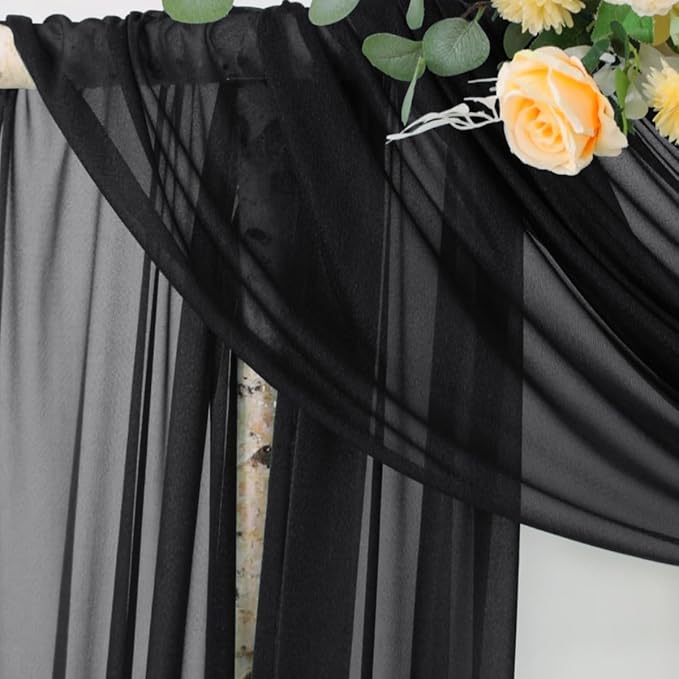 Outdoor Curtains: Black Sheer Chiffon Arch Drapes, 29 in x 6.5 Yd