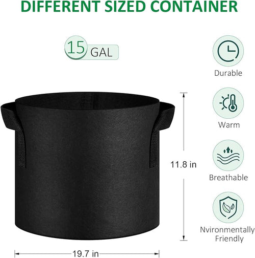 12-Pack 15 Gallon Thickened Non-Woven Grow Bags, Aeration Fabric Pots - Image 2