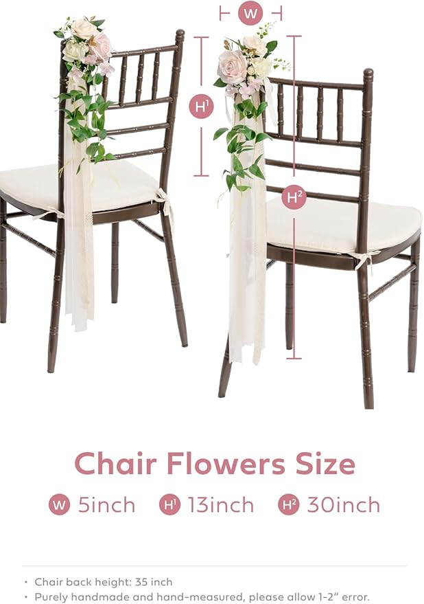 Artificial Wedding Aisle Pew Flowers, 8 Pcs Blush and Cream with Ribbon