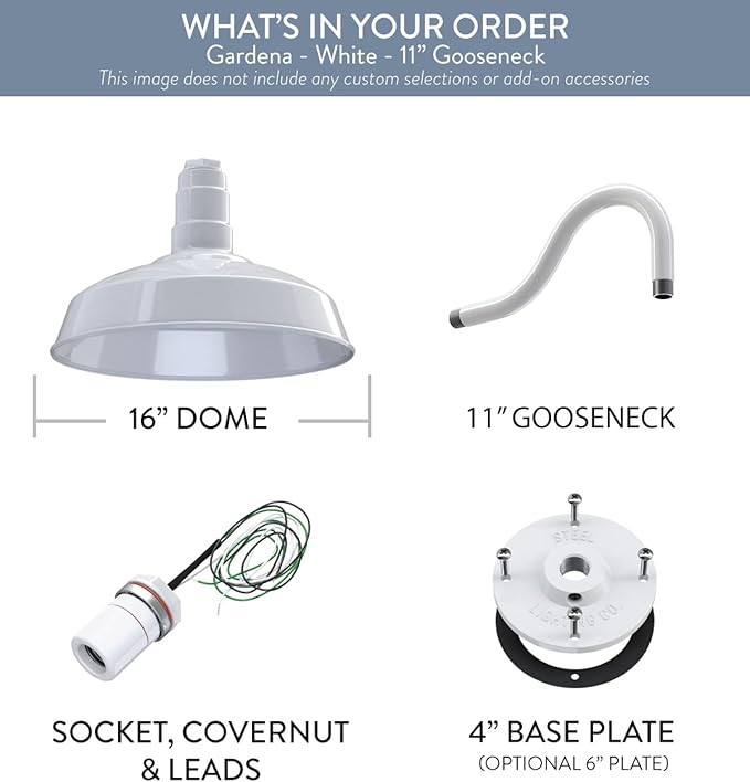 Wall Light Fixture, 16-Inch Dome, White Steel Farmhouse Barn Sconce