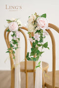Artificial Wedding Aisle Pew Flowers, 8 Pcs Blush and Cream with Ribbon